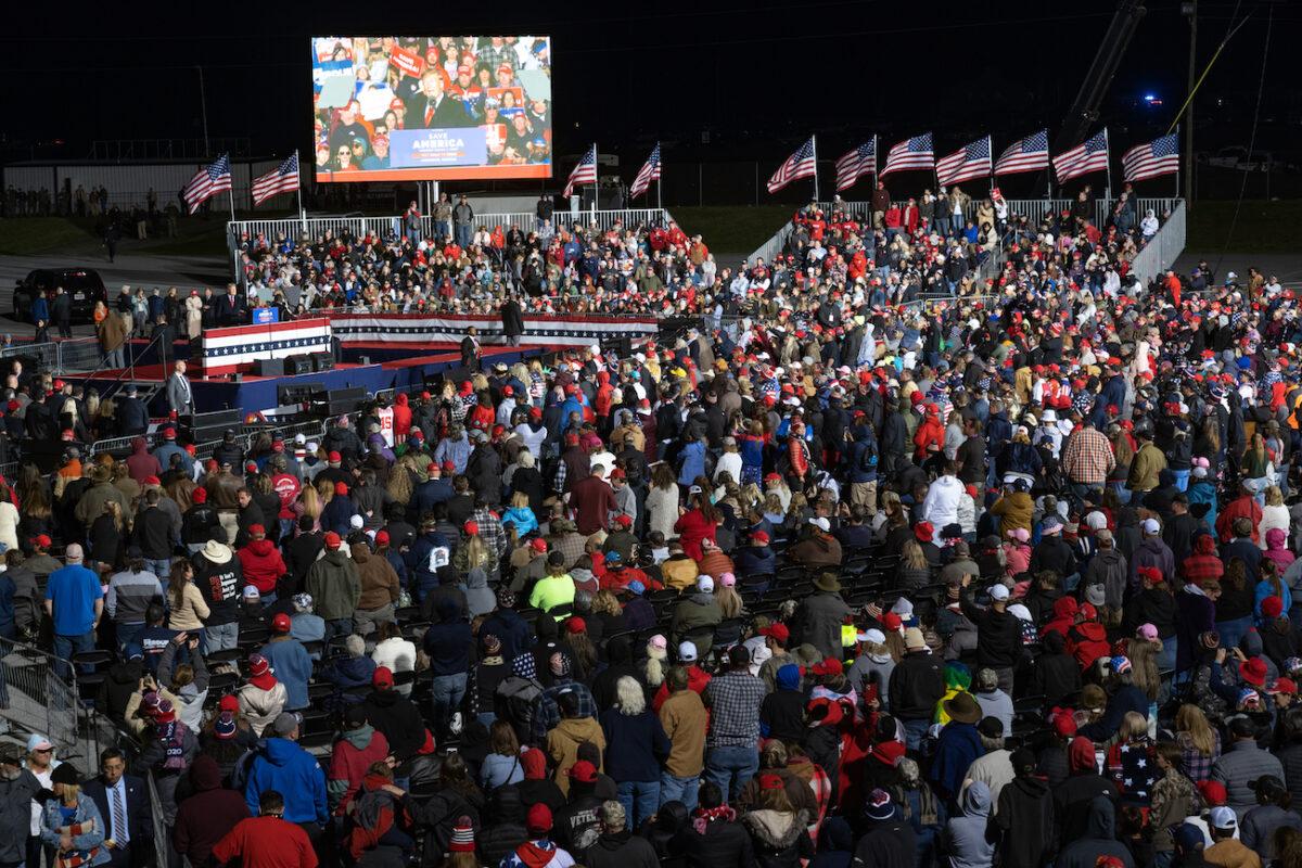 Former President Donald Trump speaks during a Save America rally at the Banks County Dragway in Commerce, Ga., on March 26, 2022. (Megan Varner/Getty Images)