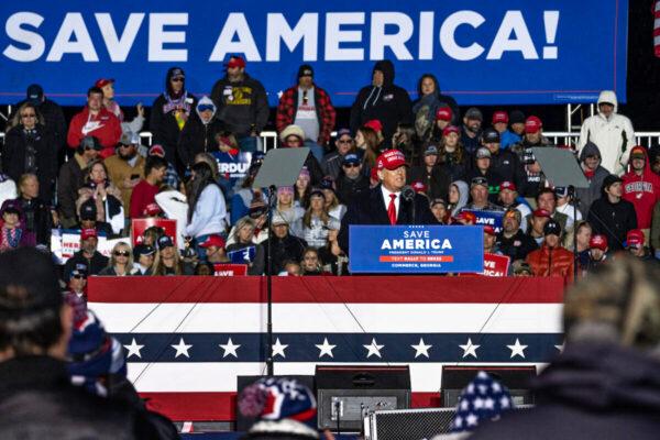 Former President Donald Trump at a rally at the Banks County Dragway in Commerce, Ga., on March 26, 2022. (Megan Varner/Getty Images)