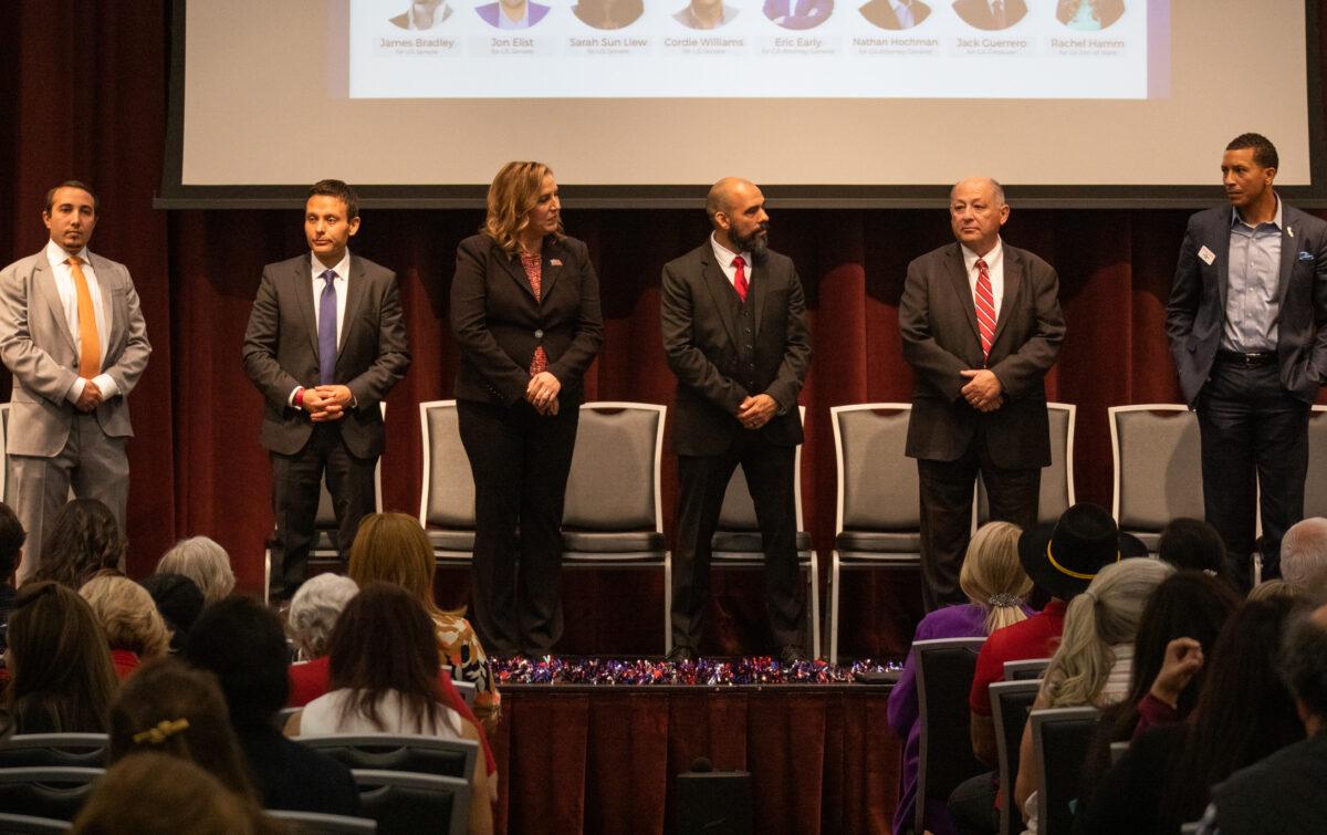 Republican California governor candidates at a “Meet the Candidates” forum at the Yorba Linda Community Center in Yorba Linda, Calif., on March 24, 2022. (John Fredricks/The Epoch Times)