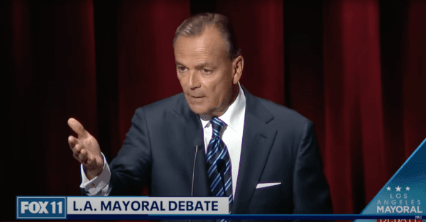 Real estate developer Rick Caruso makes his first appearance to the Los Angeles Mayoral Debate at the University of Southern California in Los Angeles on March 22, 2022. (Screenshot via YouTube/Fox 11 Los Angeles)