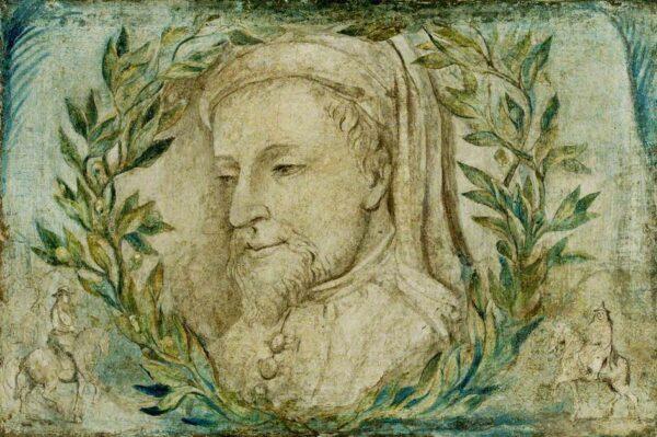 Geoffrey Chaucer, circa 1800, by William Blake. Tempera on canvas. Manchester City Gallery. (Public Domain)
