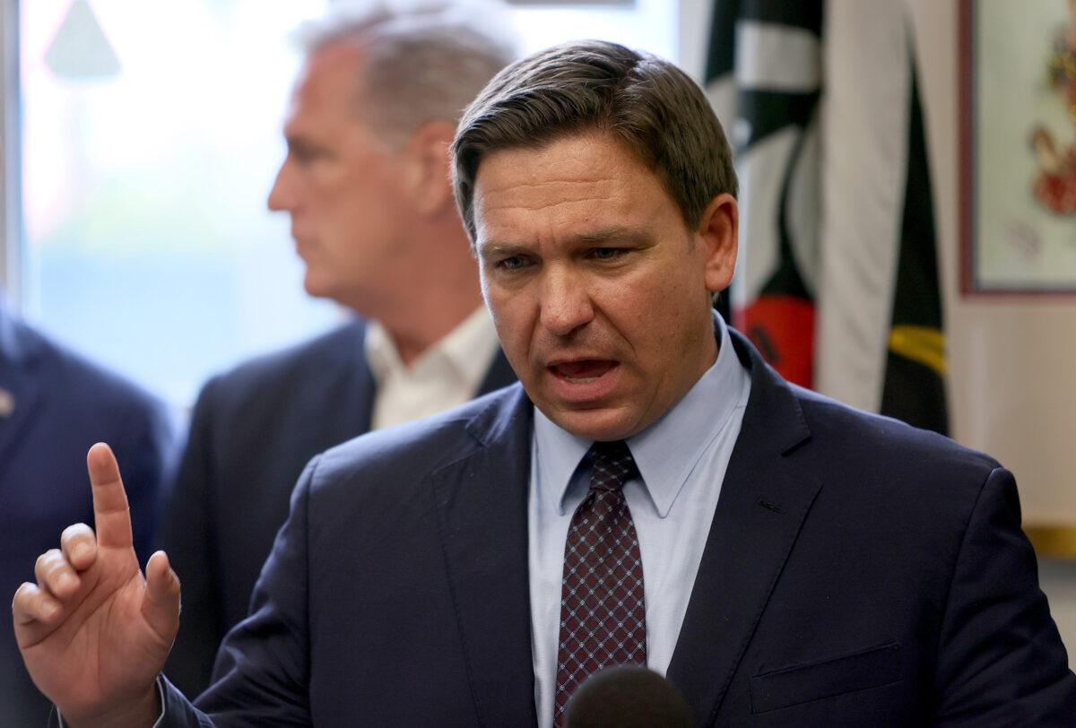 Florida Gov. Ron DeSantis speaks during a press conference at the Assault Brigade 2506 Honorary Museum in Hialeah, Fla., on Aug. 5, 2021. (Joe Raedle/Getty Images)