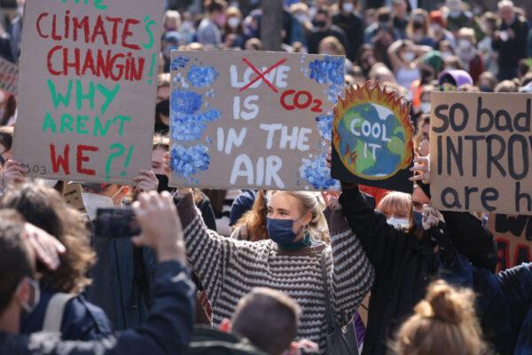 Supporters of the Fridays for Future climate action movement gather as part of a global climate strike in Berlin, Germany, on March 25, 2022. (Sean Gallup/Getty Images)