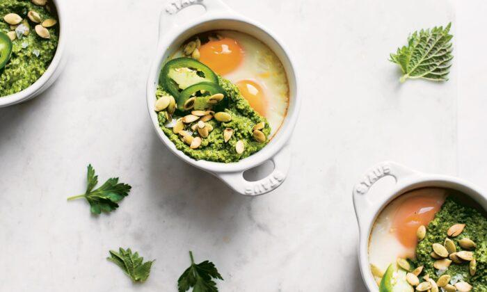 Baked Eggs With Nettle-Pumpkin Seed Pesto