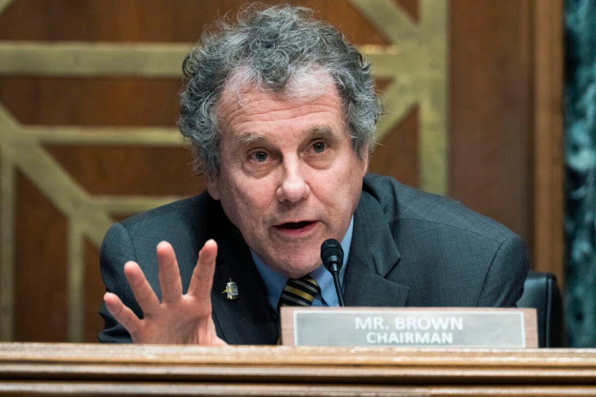Committee Chairman Sherrod Brown (D-Ohio) speaks during a Senate Banking Committee hearing on Capitol Hill in Washington on March 3, 2022. (Tom Williams/AP Photo)