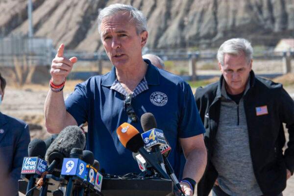 Rep. John Katko (R-NY) addresses the press during the congressional border delegation visit to El Paso, Texas on March 15, 2021. (Justin Hamel/AFP via Getty Images)