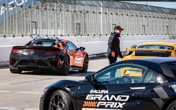 Long Beach Grand Prix Acura NSX pace cars drave a lap around the track in Long Beach, Calif., on March 29, 2022. (John Fredricks/The Epoch Times)