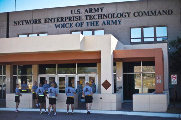 The entrance to the Network Enterprise Technology Command (NETCOM) headquarters building at Fort Huachuca in Ariz., on June 10, 2012. (Ssg. Matthew S. Friberg/U.S. Army via AP)