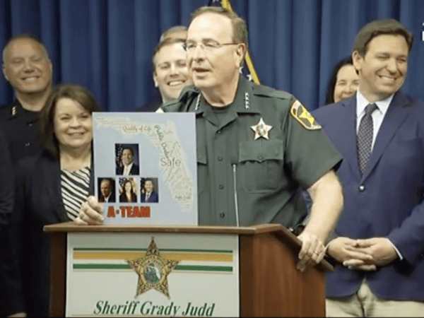 Polk County Sheriff Grady Judd addresses the media at a press conference on April 1, 2022. (Screen Shot/Courtesy of The Florida Channel)