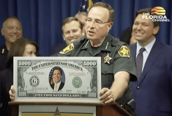 Polk County Sheriff Grady Judd pays tribute to Gov. DeSantis at a press conference on April 1, 2022. (Screen Shot/Courtesy of the Florida Channel)