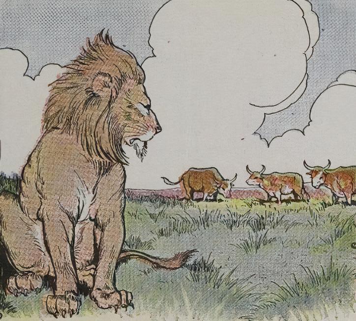 “Three Bullocks and a Lion,” illustrated by Milo Winter, from “The Aesop for Children,” 1919. (PD-US)