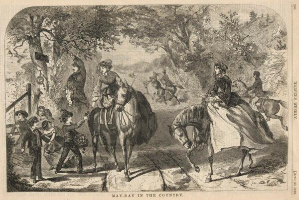 "May-Day in the Country," from Harper’s Weekly, April 30, 1859, by Winslow Homer. Wood engraving; 11 1/4 inches by 16 1/8 inches. Yale University Art Gallery, Yale. (Public Domain)
