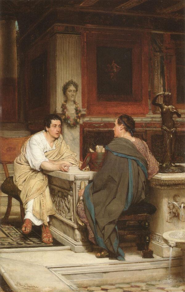 “The Discourse” (also known as “A Chat”), 1865, by Lawrence Alma-Tadema. Oil on panel. Private Collection. (Public Domain)