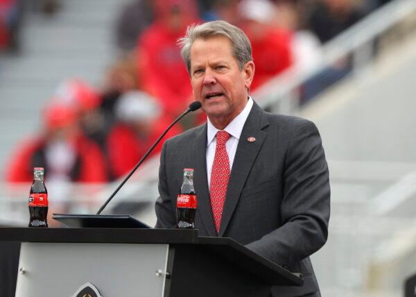 Georgia Gov. Brian Kemp speaks during the celebration honoring the Georgia Bulldogs' national championship victory in Athens, Ga., on Jan. 15, 2022. (Todd Kirkland/Getty Images)
