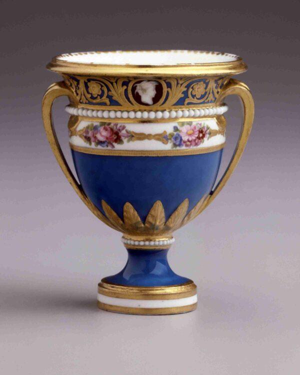 Ice cup from the Cameo Service, circa 1779, by Sèvres Porcelain Manufactory, Sèvres, France. Soft-paste porcelain; 3 1/2 inches tall. Hillwood Estate, Museum & Gardens. (Edward Owen/Courtesy of Hillwood Estate, Museum & Gardens)
