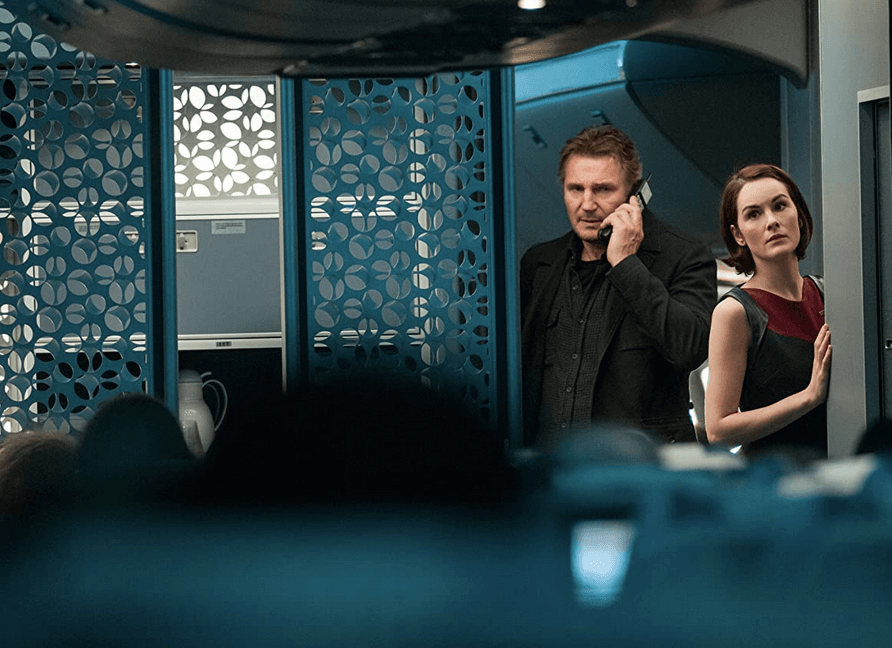 Air Marshal Bill (Liam Neeson) and flight attendant Nancy (Michelle Dockery) in "Non-Stop." (Myles Aronowitz/Universal Pictures)