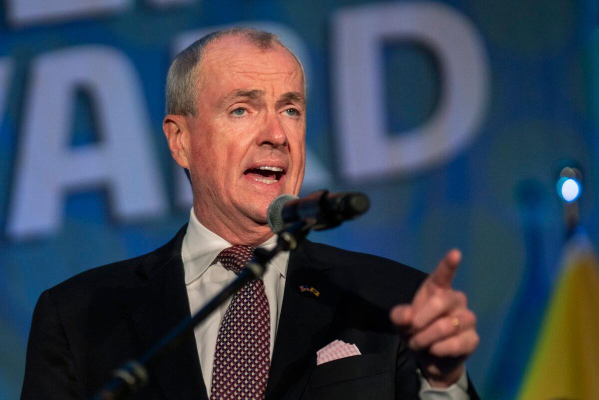 New Jersey Gov. Phil Murphy gives a victory speech to supporters at Grand Arcade at the Pavilion in Asbury Park, N.J., on Nov. 3, 2021. (Eduardo Munoz Alvarez/Getty Images)