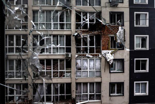 A destroyed building in Bucha, northwest of Kyiv, Ukraine, on April 2, 2022. (Ronaldo Schemidt/AFP via Getty Images)