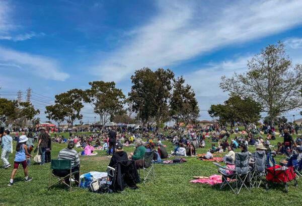 A crowd attends the ninth annual Cherry Blossom Festival in Torrance, Calif., on April 3, 2022. (Alice Sun/The Epoch Times)