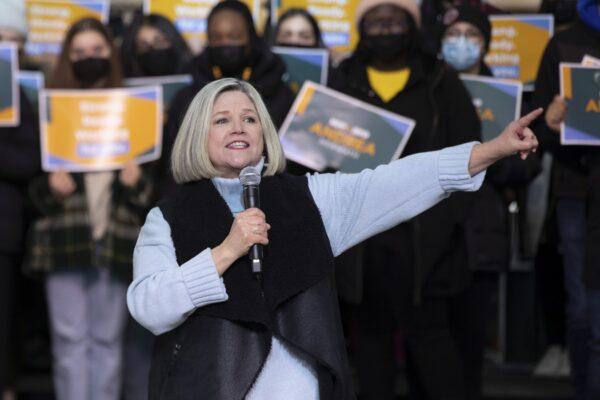Ontario NDP Leader Andrea Horwath makes an announcement during an election campaign rally in Toronto on April 3, 2022. (The Canadian Press/Chris Young)