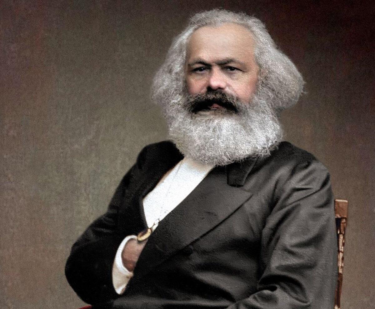 A portrait of Karl Marx. (John Jabez Edwin Mayall, colored by Olga Shirnina, CC BY-SA 2.0)