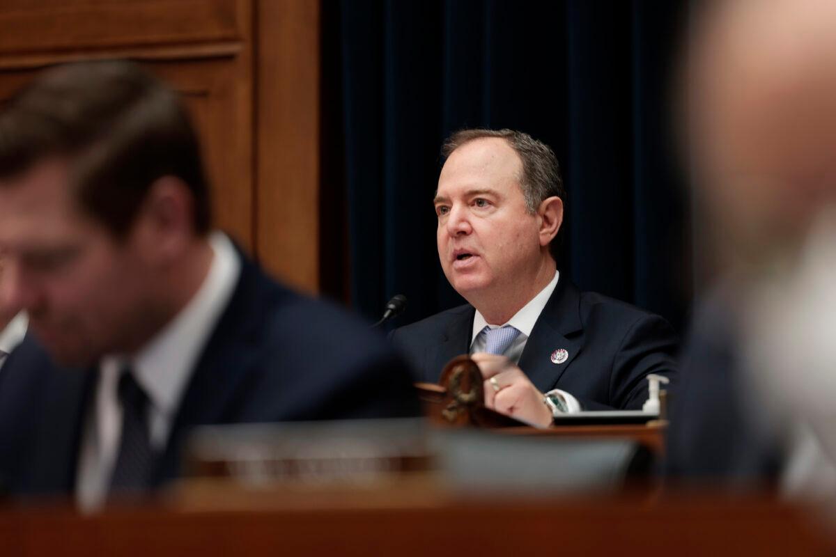 House Intelligence Committee Chairman Rep. Adam Schiff (D-Calif.) speaks during a House Intelligence Committee hearing in the Rayburn House Office Building in Washington on March 8, 2022. (Anna Moneymaker/Getty Images)