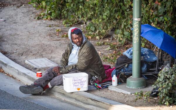 A homeless encampment in downtown Los Angeles on Nov. 8, 2021. (John Fredricks/The Epoch Times)