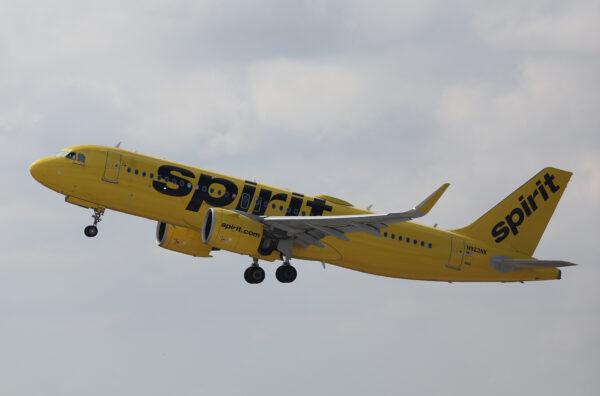 A Spirit Airlines plane takes off from the Fort Lauderdale-Hollywood International Airport in Fort Lauderdale, Fla., on Feb. 7, 2022. (Joe Raedle/Getty Images)