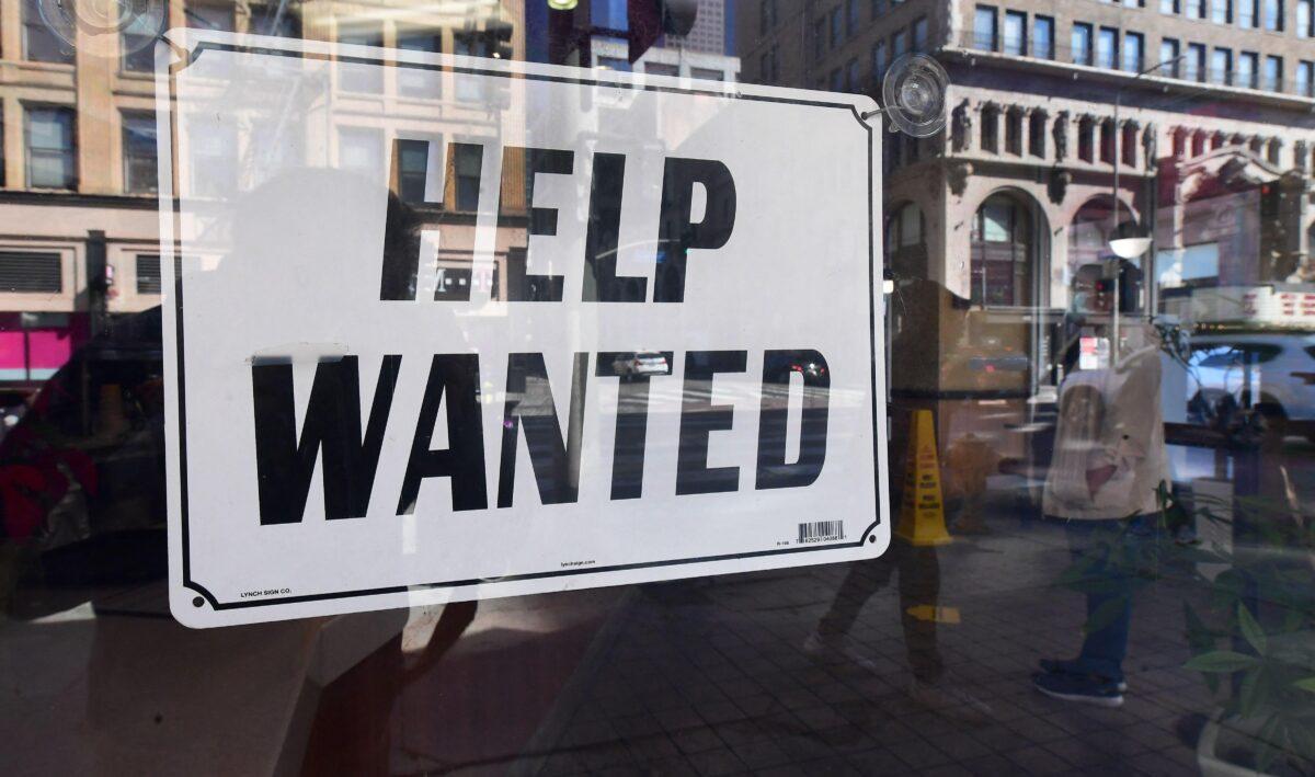 A "help wanted" sign in front of a restaurant in Los Angeles on Feb. 4, 2022. (Frederic J. Brown/AFP via Getty Images)