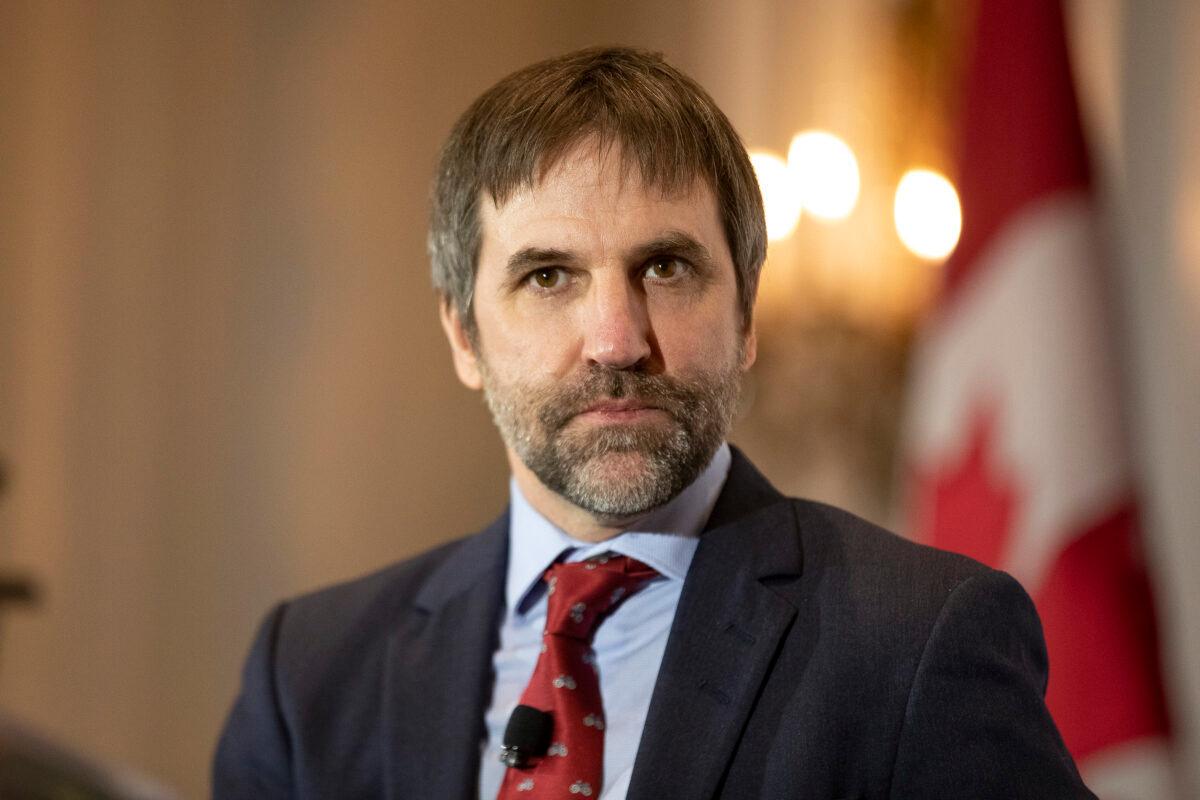 Environment Minister Steven Guilbeault takes part in a moderated discussion with the audience following his speech on an emissions reduction plan, at the Canadian Club in Toronto on March 9, 2022. (Chris Young/The Canadian Press)