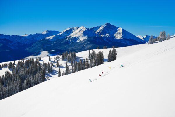 A group enjoys the powder in Vail's Back Bowls. (Vail Resorts)