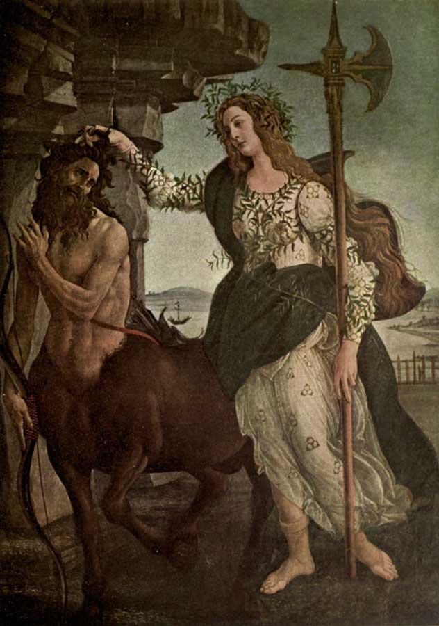 Sandro Botticelli: Pallas and the Centaur. (Florence: Pitti Palace, Panel)