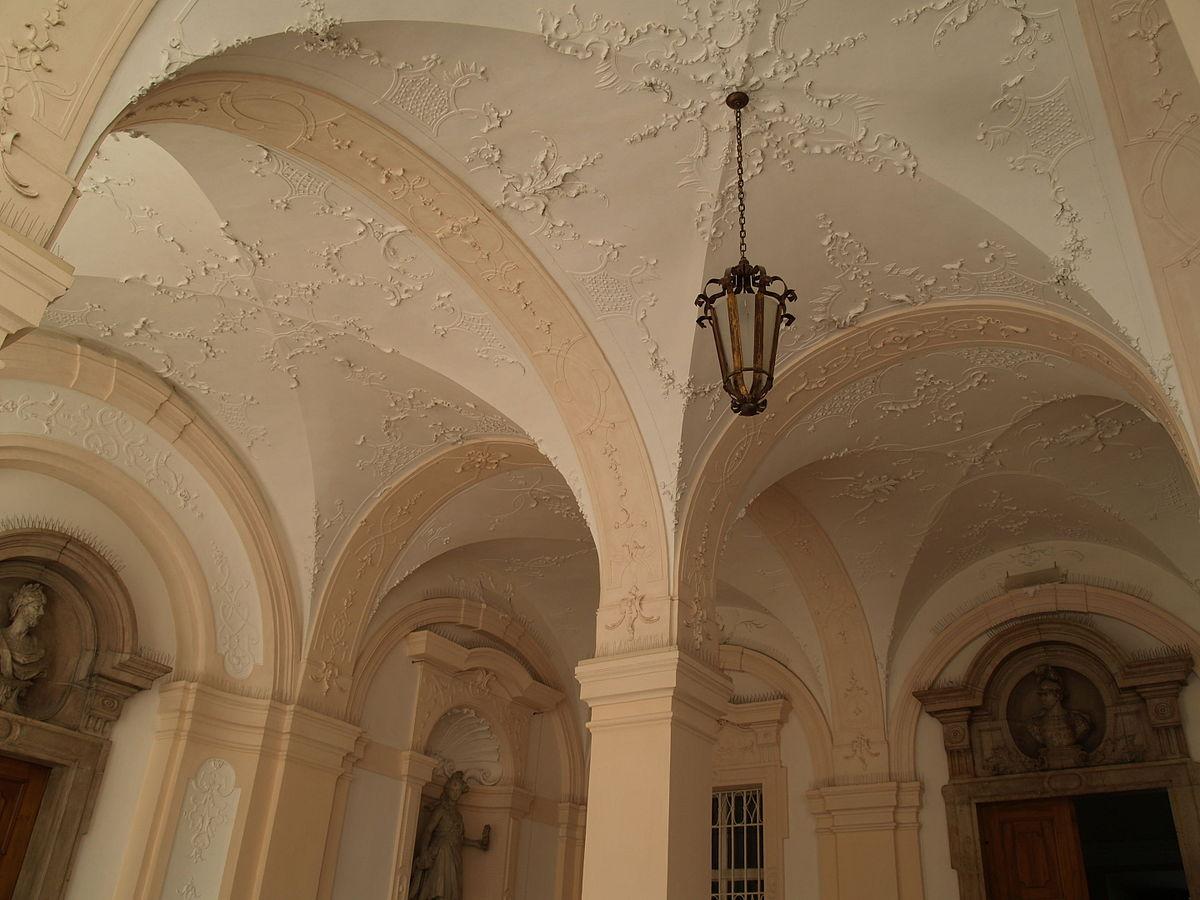 <span data-sheets-value="{"1":2,"2":"The elegant vaulted ceiling of a vestibule in Mirabell Palace. Arches are embossed with the flowing ornamentation of Baroque stuccowork that are subtle and graceful displays of design mastery. The two-tone paint leads the eye from column to column and arch to arch around the vaulted ceiling. (Miguel Hermoso/CC BY-SA 3.0)"}" data-sheets-userformat="{"2":13059,"3":{"1":0},"4":{"1":2,"2":2228223},"11":4,"12":0,"15":"Arial","16":10}">The elegant vaulted ceiling of a vestibule in Mirabell Palace. Arches are embossed with the flowing ornamentation of Baroque stuccowork that are subtle and graceful displays of design mastery. The two-tone paint leads the eye from column to column and arch to arch around the vaulted ceiling. (Miguel Hermoso/CC BY-SA 3.0)</span>