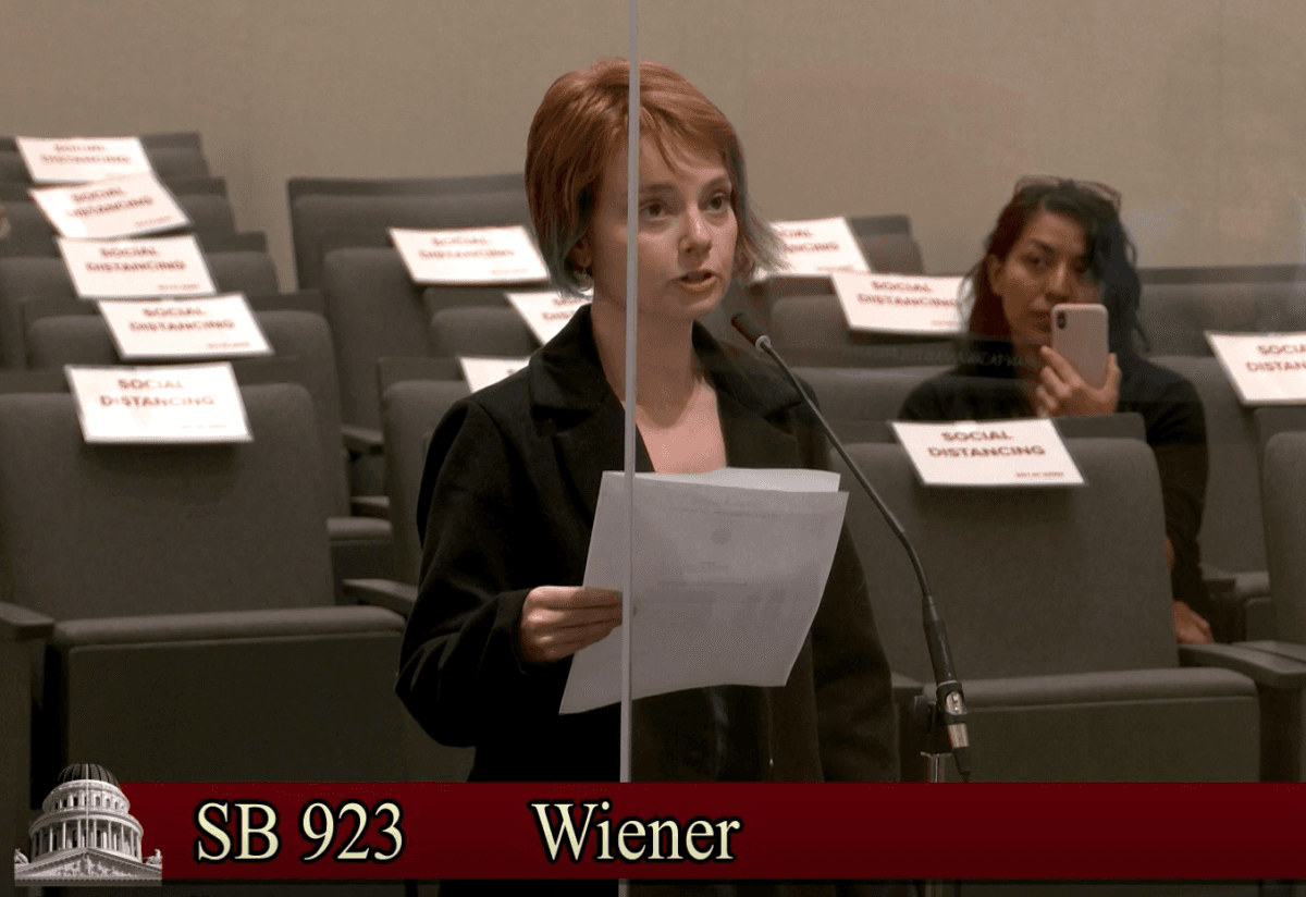 Detransitioner Cat Cattinson speaks at a hearing for Senate Bill 923 in Sacramento on April 6, 2022. (Screenshot via California State Senate)