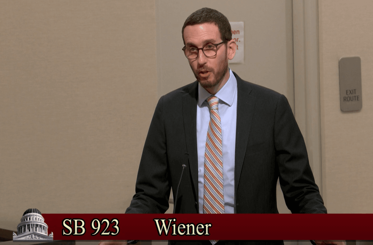 California State Senator Scott Wiener speaks at a hearing for Senate Bill 923 in Sacramento on April 6, 2022. (Screenshot via California State Senate)