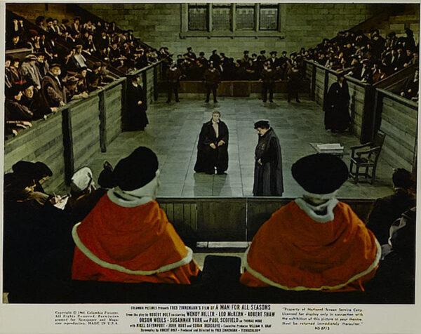 A publicity still of the final courtroom scene and climax of "A Man for All Seasons." (MovieStillsDB)