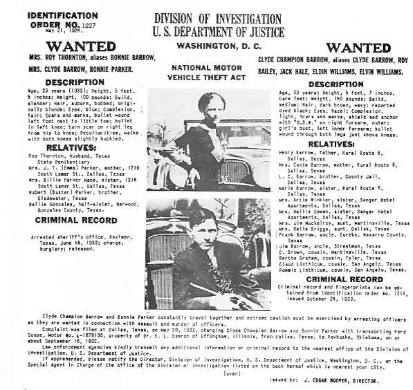 The FBI “Wanted” poster for Bonnie and Clyde. (Public Domain)