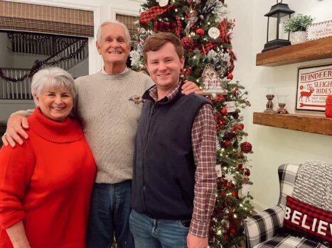 Former Major League Baseball player Darrel Chaney (C) at home in Georgia for the holidays in December 2021. With him are his wife Cindy and grandson Austin Chaney. Austin is a meteorologist for WHIO-TV in Dayton, Ohio. (Courtesy of Darrel Chaney)