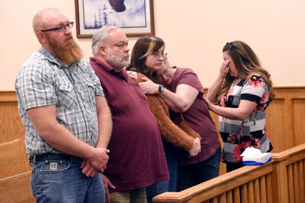 The family of Naomi Irion attends the arraignment hearing for defendant Troy Driver at the Fernley Justice Court in Fernley, Nev., on April 8, 2022. (Jason Bean/The Reno Gazette-Journal via AP, Pool)