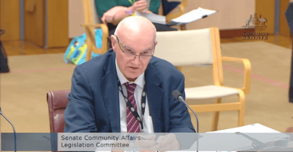 Dr. John Skerritt appears before a Senate Estimates hearing at Parliament House in Canberra, Australia, on April 6, 2022. (Screenshot by The Epoch Times)