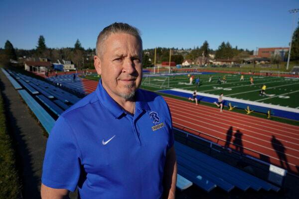 Joe Kennedy, a former assistant football coach at Bremerton High School in Bremerton, Washington, photo taken on March 9, 2022. (Ted S. Warren/AP Photo)