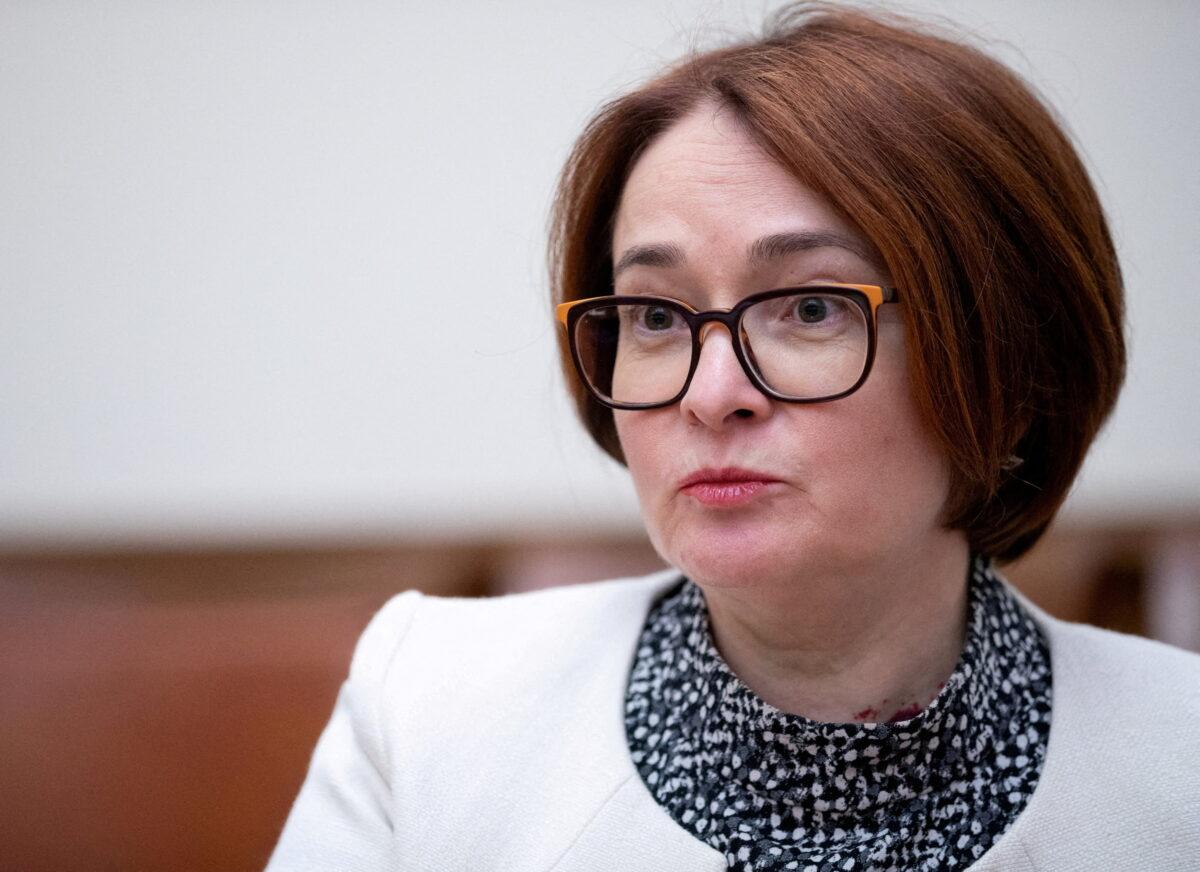 Elvira Nabiullina, governor of Russia's Central Bank, speaks during an interview in Moscow on June 27, 2019. (Evgenia Novozhenina/Reuters)