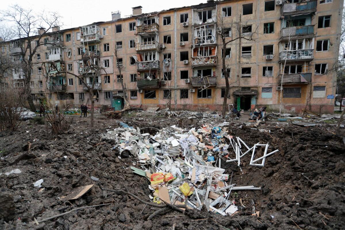 An apartment building heavily damaged during the Ukraine-Russia conflict in Mariupol, Ukraine, on April 18, 2022. (Alexander Ermochenko/File Photo/Reuters)