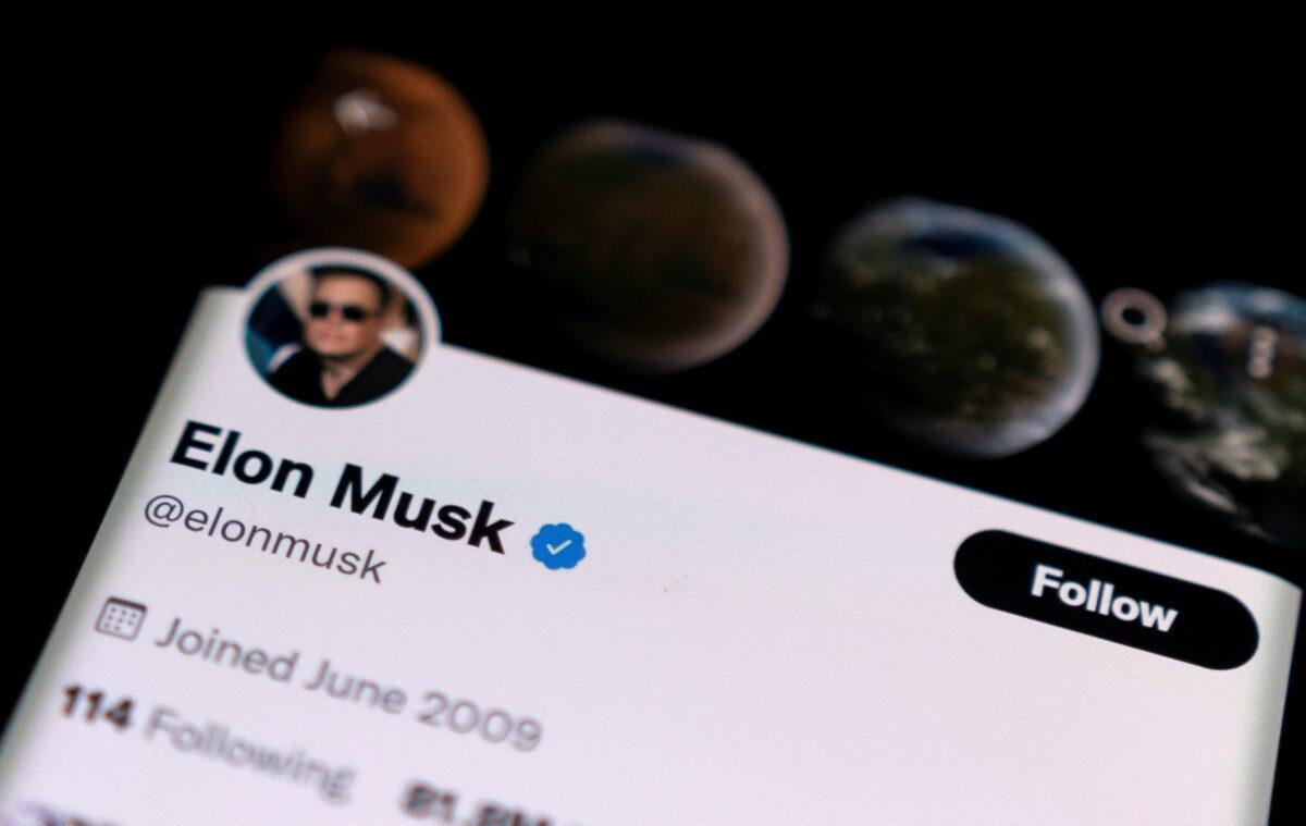 Elon Musk's Twitter account on a smartphone in this photo illustration taken on April 15, 2022. (Dado Ruvic/Illustration/Reuters)