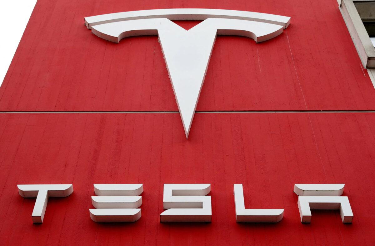 The logo of car manufacturer Tesla is seen at a branch office in Bern, Switzerland on Oct. 28, 2020. (Arnd Wiegmann/Reuters)