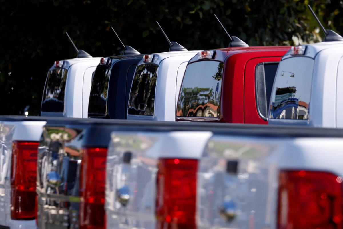 Ford pickup trucks for sale in Carlsbad, Calif., on Sept. 23, 2020. (Mike Blake/Reuters)