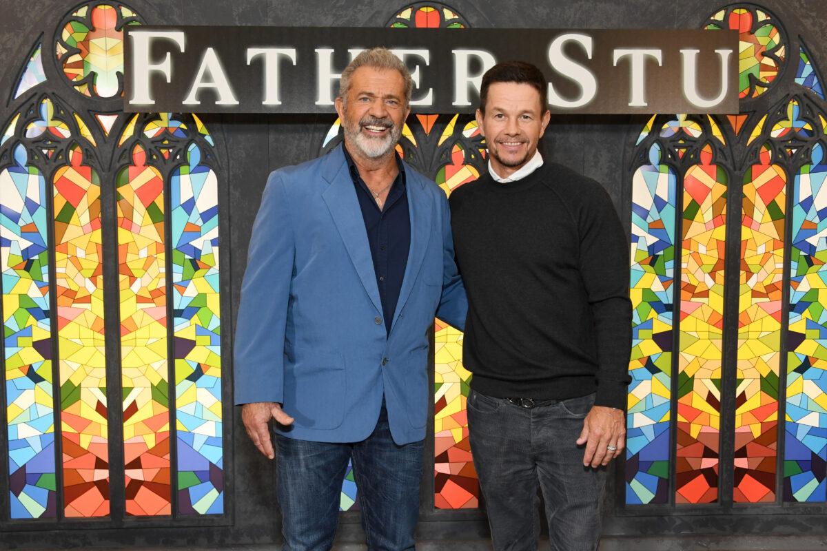 Mel Gibson and Mark Wahlberg attend the photo call for Columbia Pictures' "Father Stu" in West Hollywood, Calif., on April 1, 2022. (Jon Kopaloff/Getty Images)