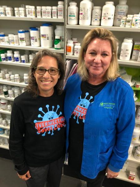 Donna Lowery (L) and her new boss, Dawn Butterfield, work in a pharmacy that compounds ivermectin and other drugs for human use. (Courtesy of Donna Lowery)