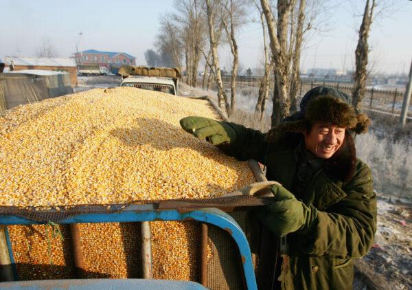 A farmer waiting to sell his grain at a state grain reserves depot in Yushu, Jilin Province, China on Jan. 8, 2009. (China Photos/Getty Images)