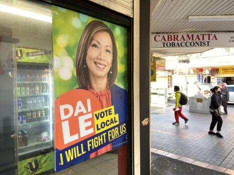 A campaign poster for Dai Le, the independent candidate for the federal seat of Fowler in Cabramatta of western Sydney, Australia, on May 1, 2022. (Daniel Teng/The Epoch Times)